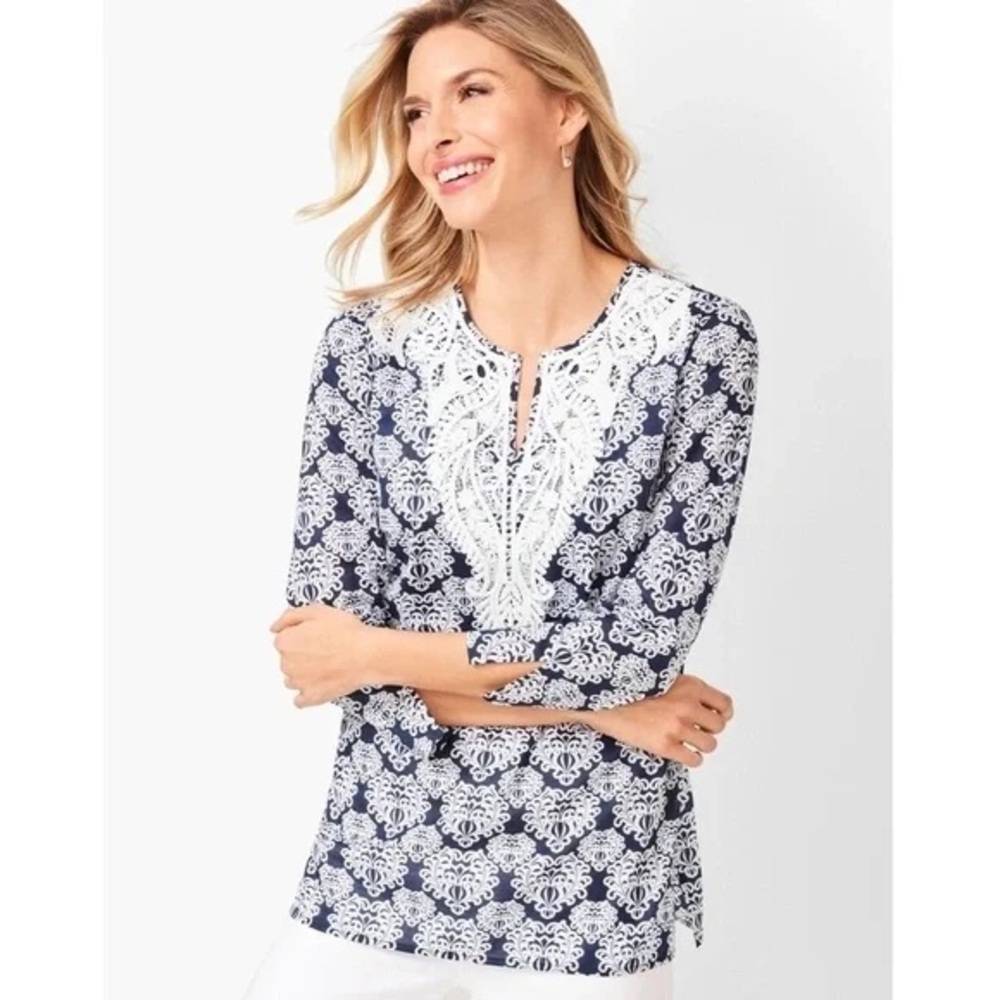 Talbots Navy and White Cotton Tunic